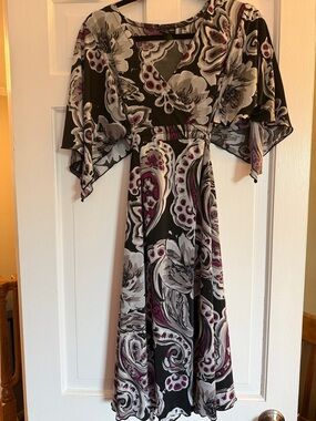 Essentials by Milano Black and Purple Floral Dress